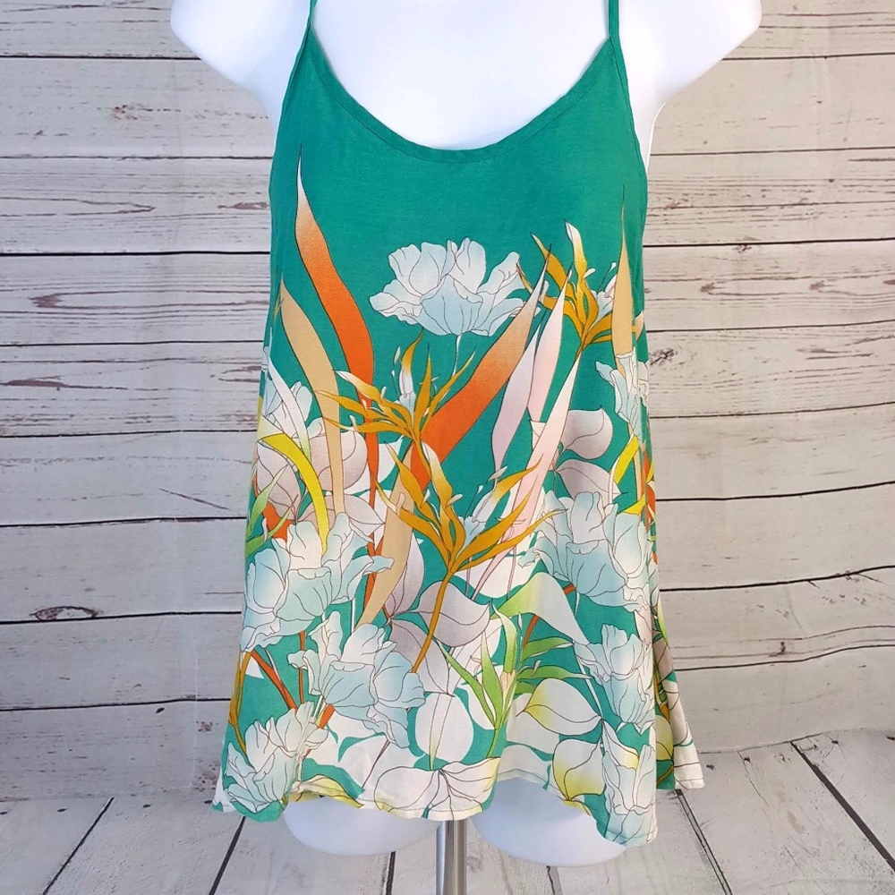 4/$25 O'Neill green floral racerback tie tank top - Picture 3 of 6